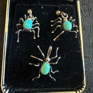 Spider Pendant and Earring Set with Turquoise Stones